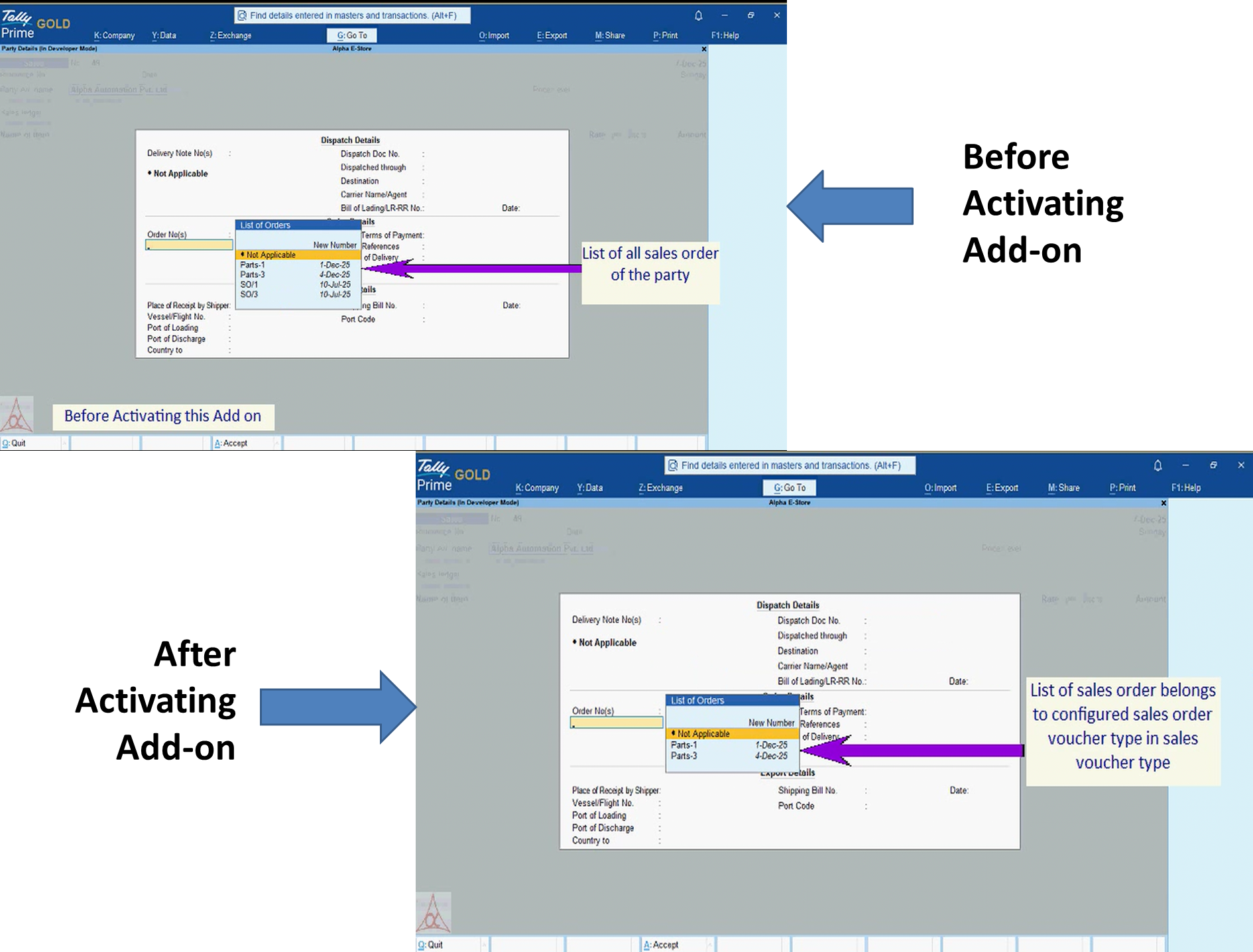 Voucher Type Wise Sales Order Selection in Sales Voucher Type